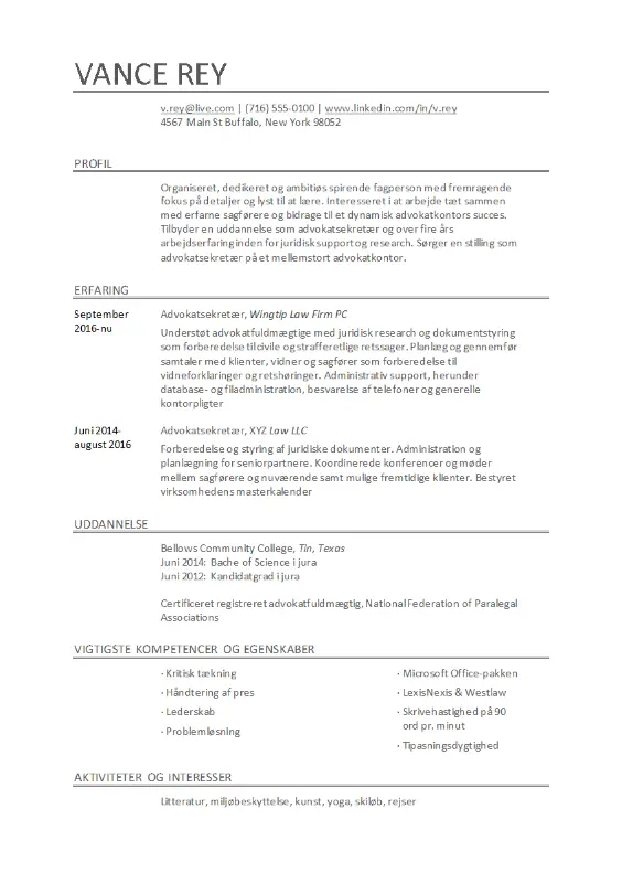 CV til advokatsekretær gray modern simple