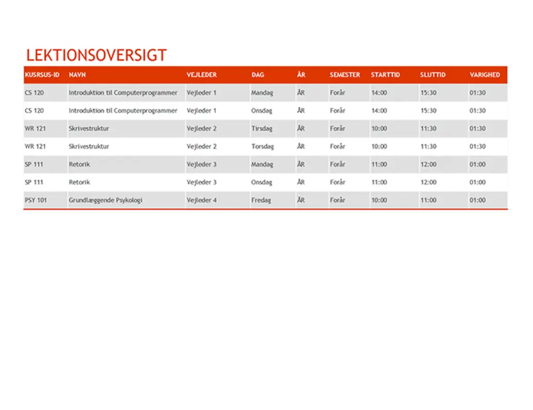 Overblik over semesteret orange modern-simple