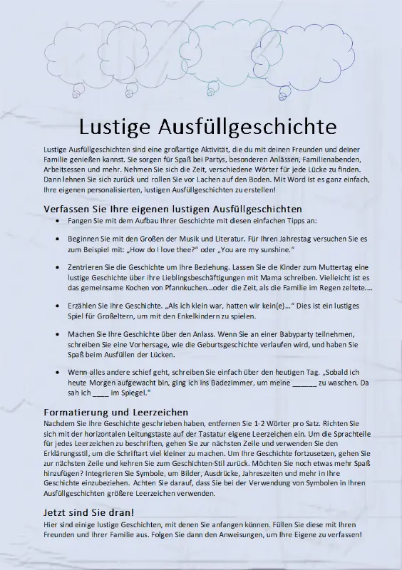 Lustige Lückenfüller-Geschichte modern simple