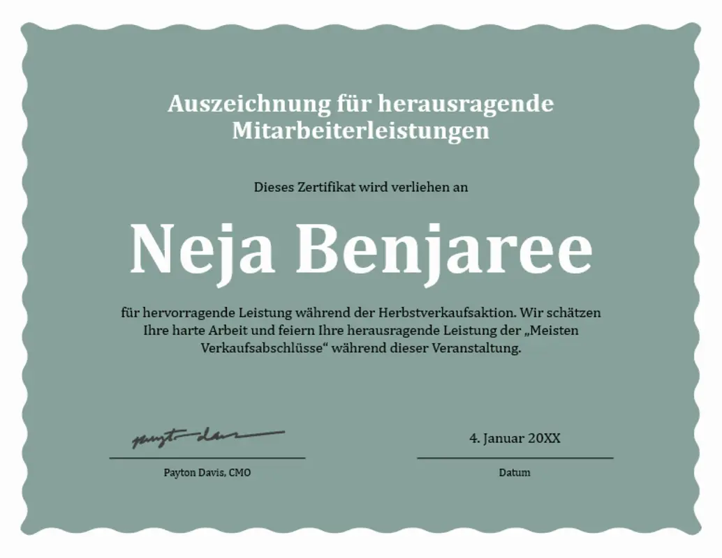 Auszeichnung für herausragende Mitarbeiterleistungen mit Wellenrahmen  green modern-simple