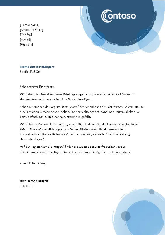 Briefkopf mit blauen Kugeln blue modern-simple