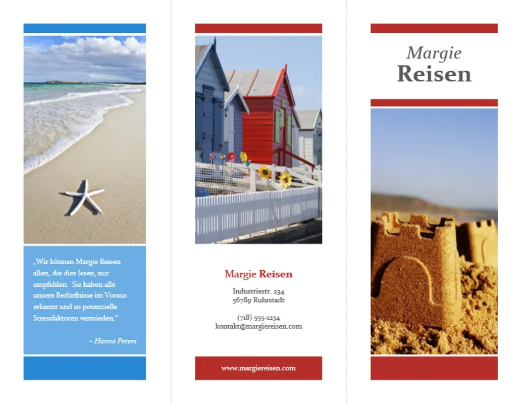 Dreifach gefaltete Reisebroschüre (im Design "Rot-Gold-Blau") blue modern-simple