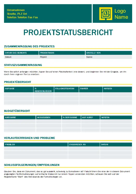 Projektstatusbericht (Timeless-Design) green modern simple