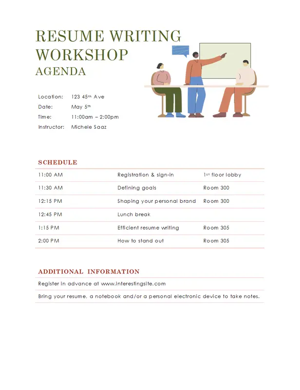 Resume writing workshop agenda modern simple
