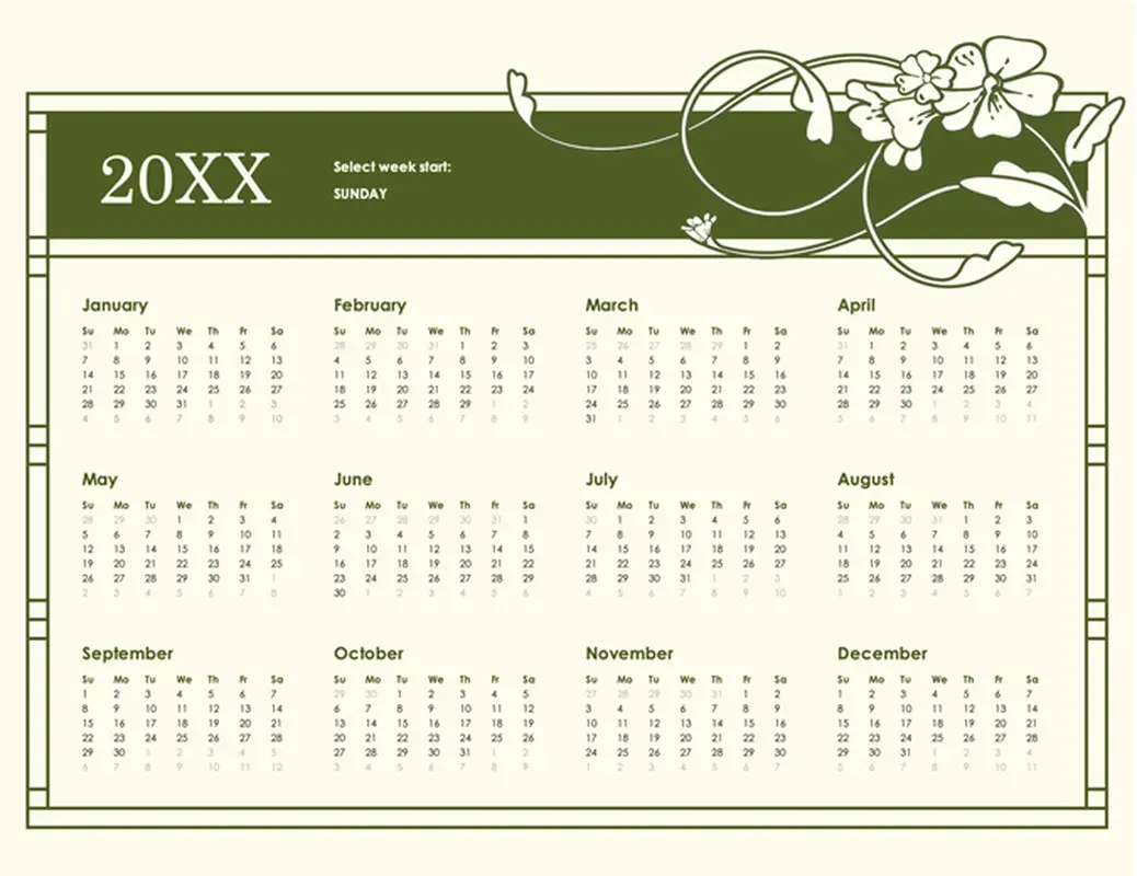 Playful calendar for any year green modern-bold