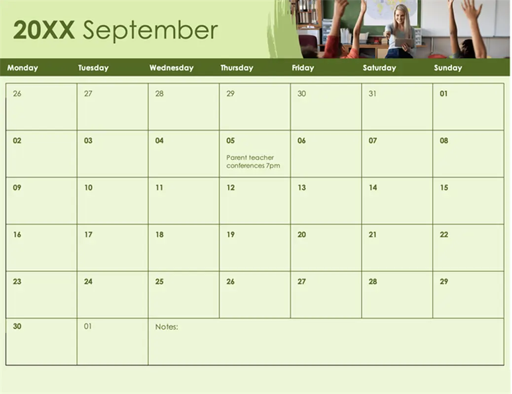 Academic calendar with photos blue modern-simple