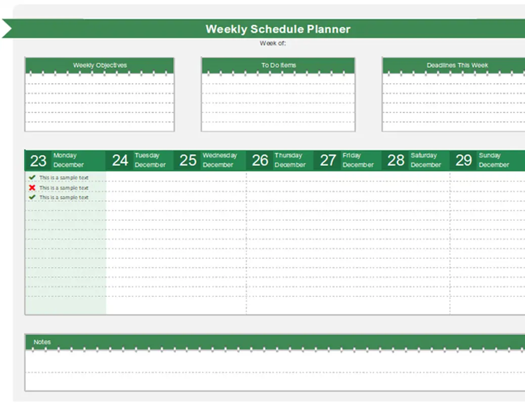 Weekly schedule planner green modern-simple
