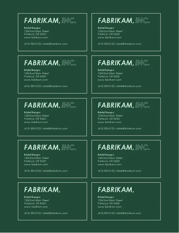 Bold logo business cards (10 per page) green modern bold