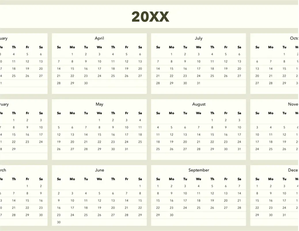 Calendar creator (any year) green modern simple