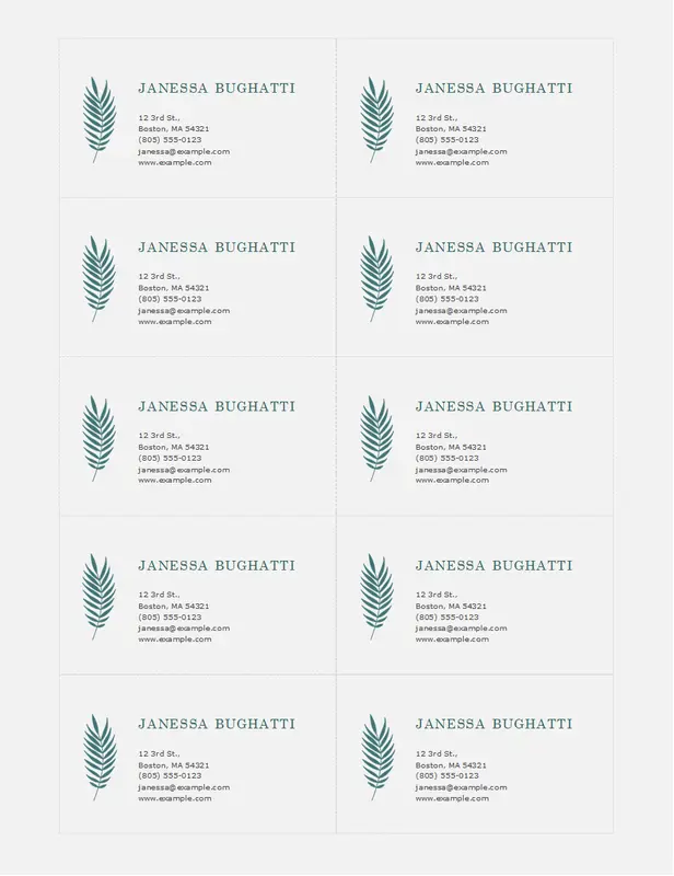 Botanical business cards (10 per page) blue organic simple