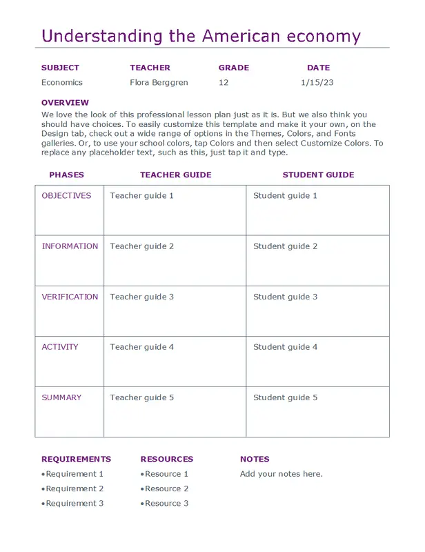Daily lesson planner (color) purple modern simple