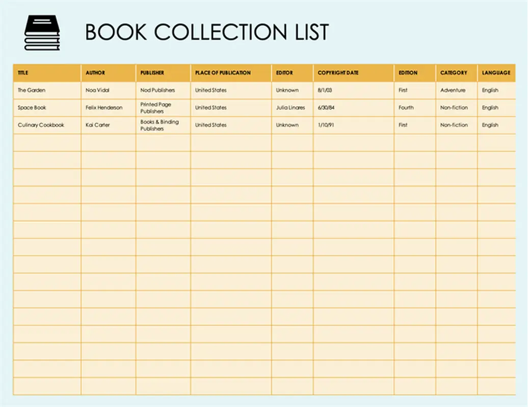 Book collection list blue modern simple