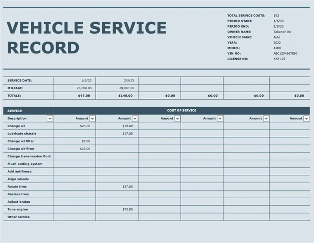 Vehicle service record blue modern simple