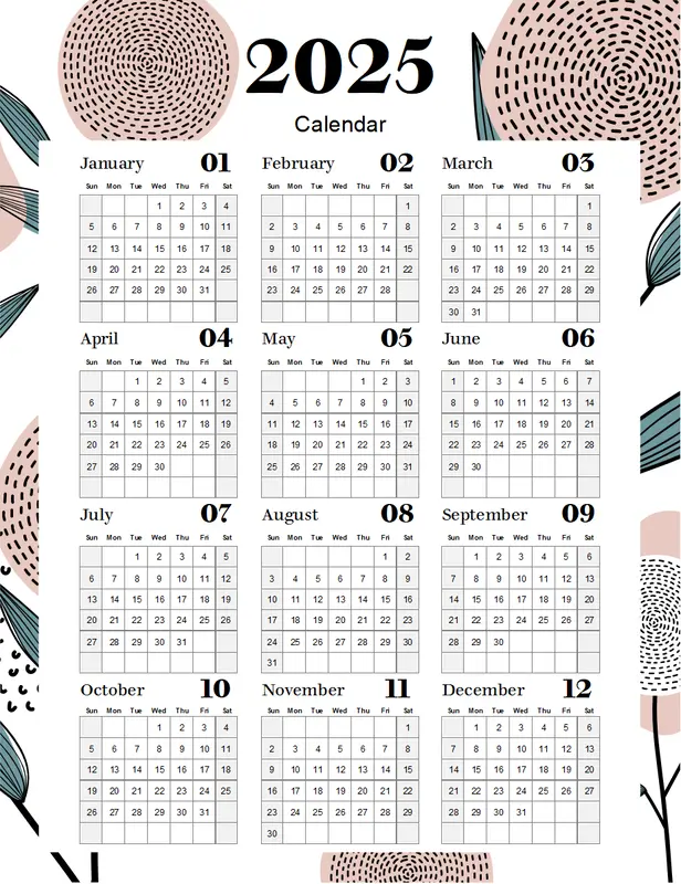 Modern floral calendar pink organic-simple