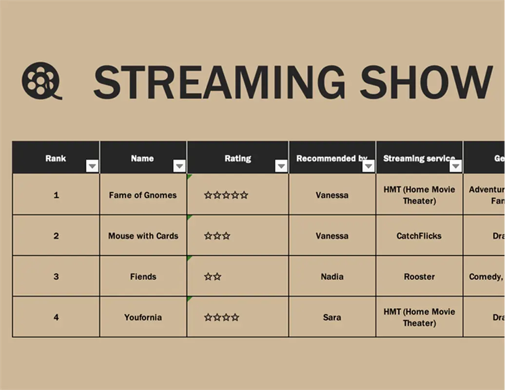 Streaming show list brown modern simple