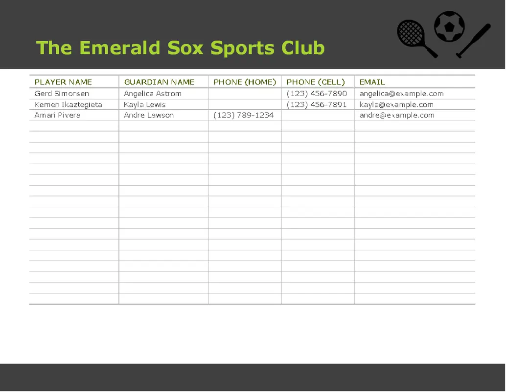 Contact list for youth sports gray modern simple