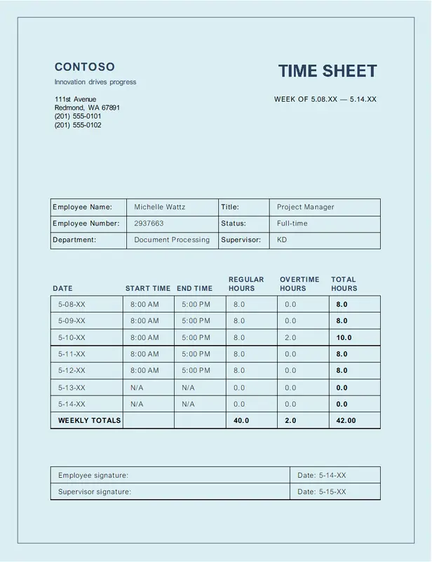Time sheet blue modern simple