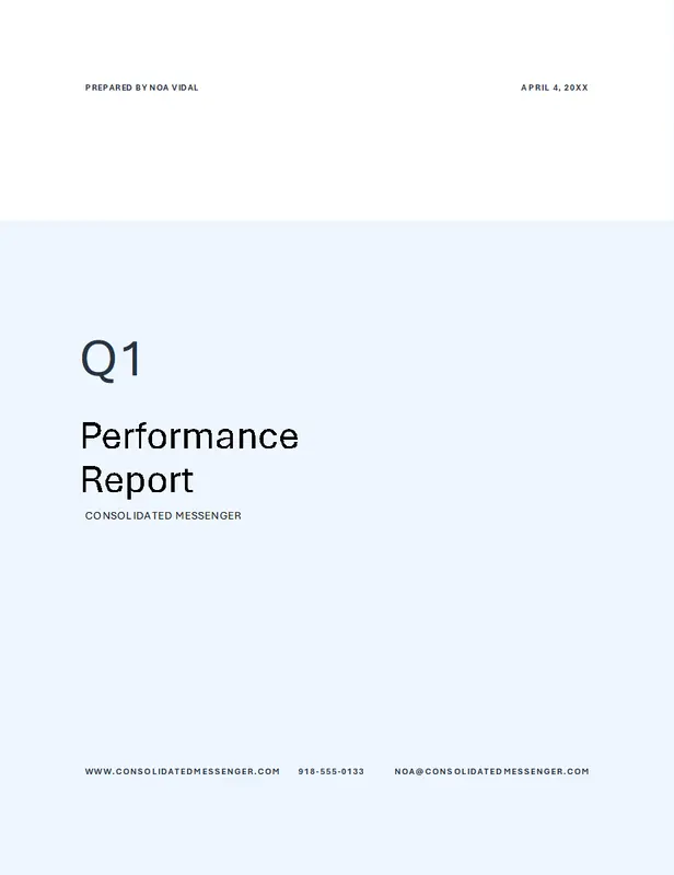 Quarterly business performance report blue modern simple