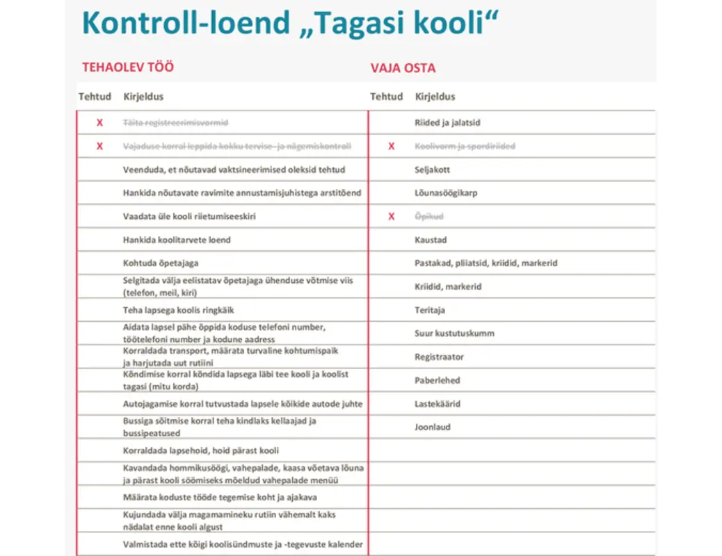 Kontroll-loend „Tagasi kooli“ blue modern simple