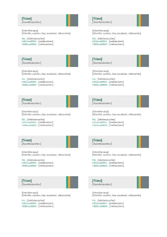 Visiitkaardid (müügikujundus Triibud, 10 kaarti lehel) gray modern-simple