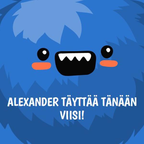 Pikkuhirviö täyttää viisi. blue whimsical-color-block