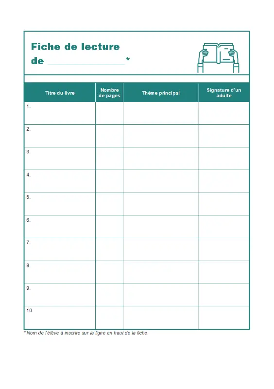 Fiche de lecture green modern-simple
