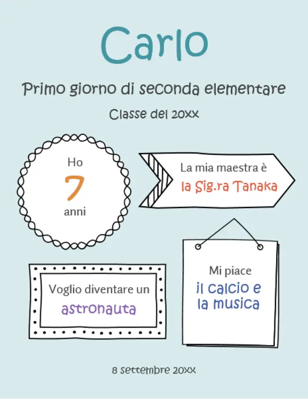Cartelli per il ritorno a scuola blue whimsical line