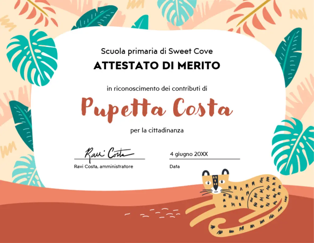 Attestato di merito scuola elementare blue whimsical color block