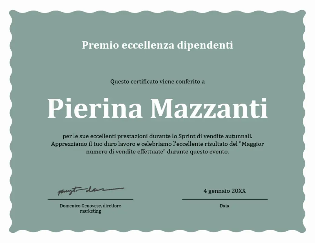 Certificato con bordo a onde per premiare l'eccellenza dei dipendenti   green modern-simple