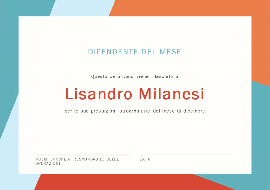 Certificato di dipendente del mese orange modern-color-block