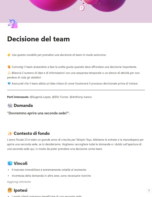 Decisione del team