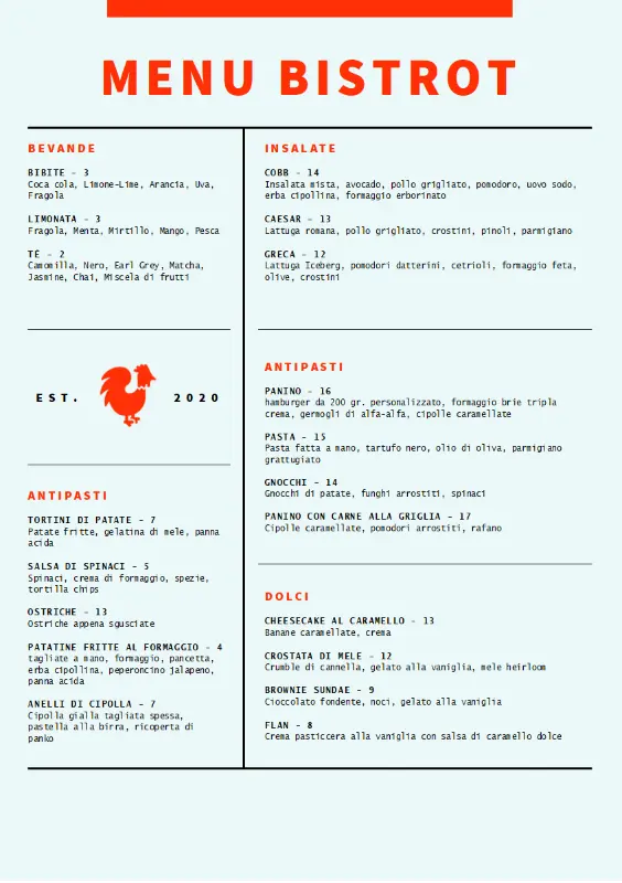 Menu per bistrot blue modern-simple