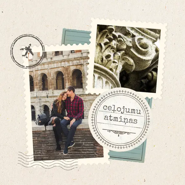 Ceļojumu atmiņas albums brown vintage,stamp,collage,whimsical,motif,scrapbook,retro,