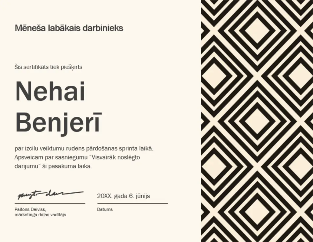 Mēneša izcilākā darbinieka sertifikāts  yellow modern-geometric