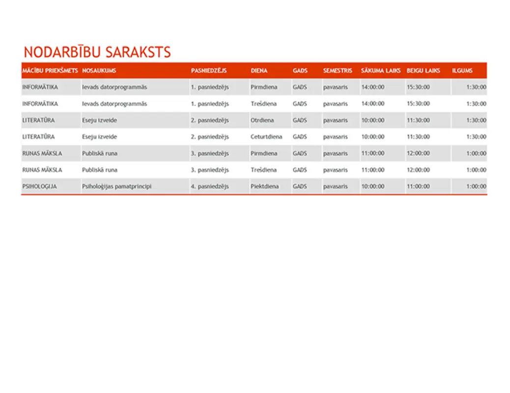 Semestris pārskatāmā formātā orange modern-simple
