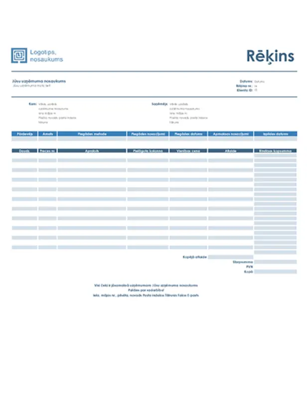 Rēķins par pakalpojumiem (vienkāršs zils noformējums) blue modern-simple