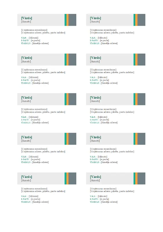 Vizītkartes (pārdošanas svītru noformējums, 10 gab. lapā) gray modern-simple
