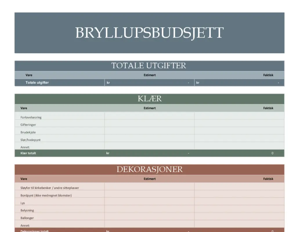 Planlegger for bryllupsbudsjett modern simple