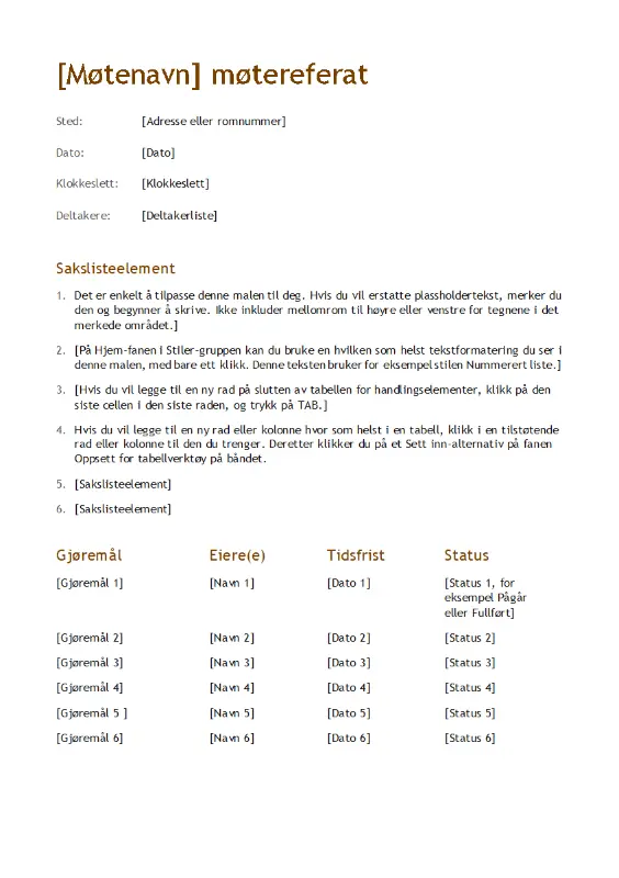 Møtereferater (enkel) modern simple