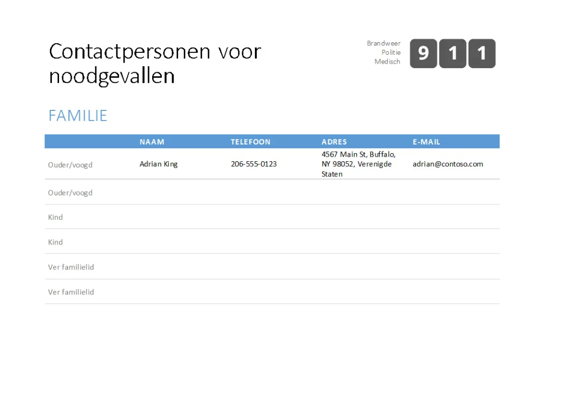 Lijst met contactpersonen voor noodgevallen, vetgedrukt null> modern simple