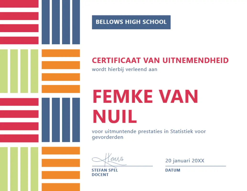Certificaat van uitnemendheid met kleurblok voor leerling/student red modern-color-block