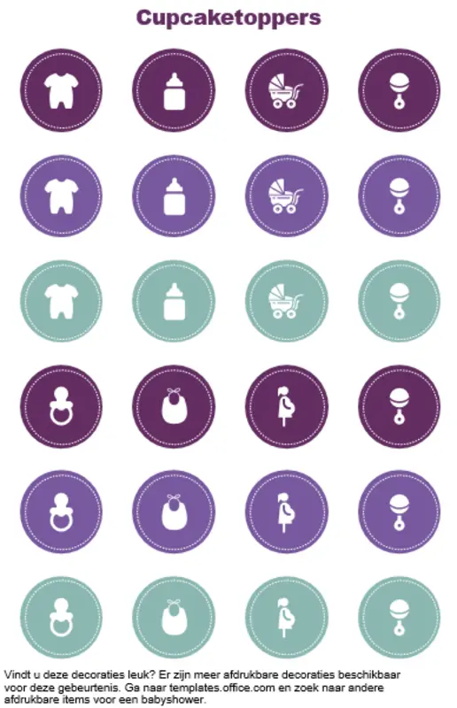 Cupcaketoppers voor babyshower purple modern simple