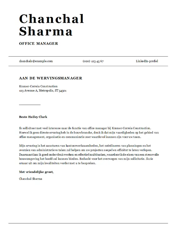 Sollicitatiebrief voor ATS-kantoormanager modern simple