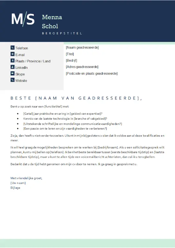 Sollicitatiebrief met moderne initialen modern bold