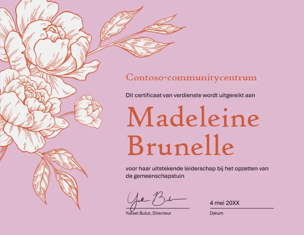 Certificaat van verdienste met bloemenopdruk orange vintage-botanical