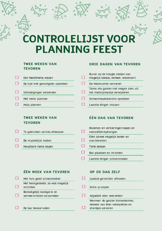 Controlelijst voor feestplanning green modern simple