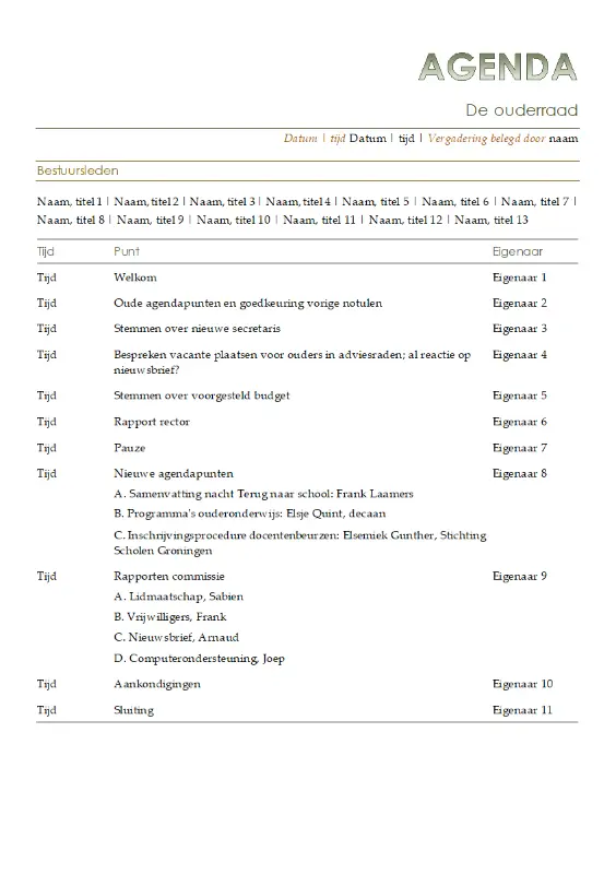 Agenda ouderraad yellow modern simple