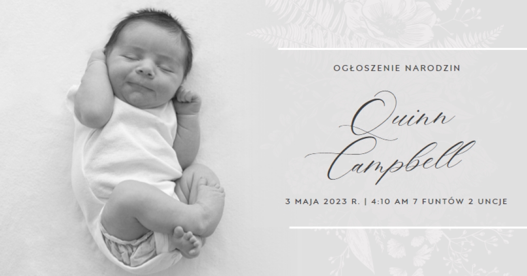 Ogłoszenie narodzin gray modern-simple