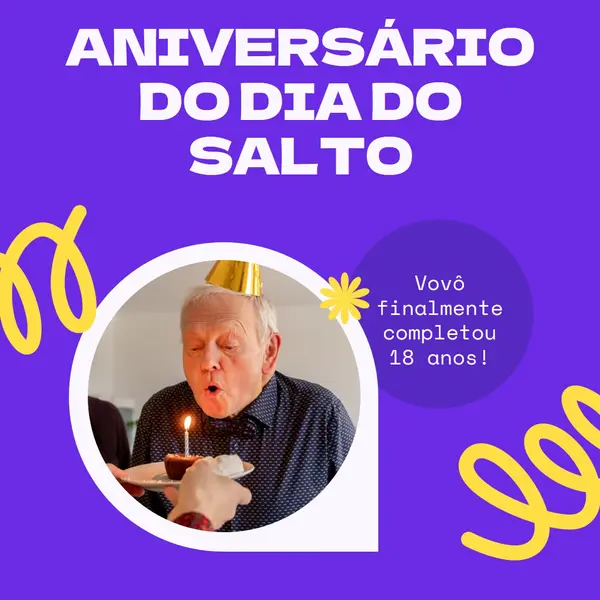 Aniversário do Dia do Salto blue bold,playful,block,circle,photo,squiggle
