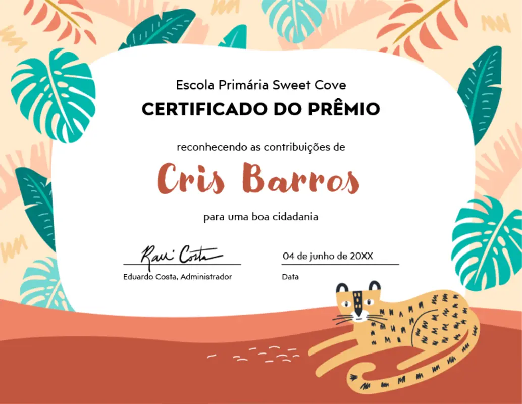 Certificado de premiação do ensino fundamental blue whimsical color block